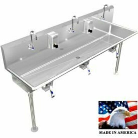 BEST SHEET METAL. BSM Inc. Stainless Steel Sink, 3 User w/Knee Valve Operated Faucets, Straight Legs 60"L X 20"W X 8"W 032K60208L